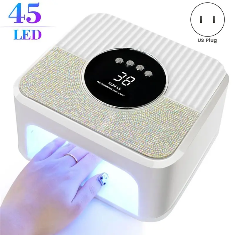 AB68 UV Nail Lamp Gel Nails,45LED Nail Lamp With 4 Timer Mode,Gel Nail Lamp Decorated With Sparkling Nail Rhinestone