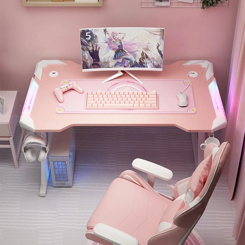 

Pink streamer table desktop computer desk family anchor cute girl game table luxury sturdy high-end table Extension desk