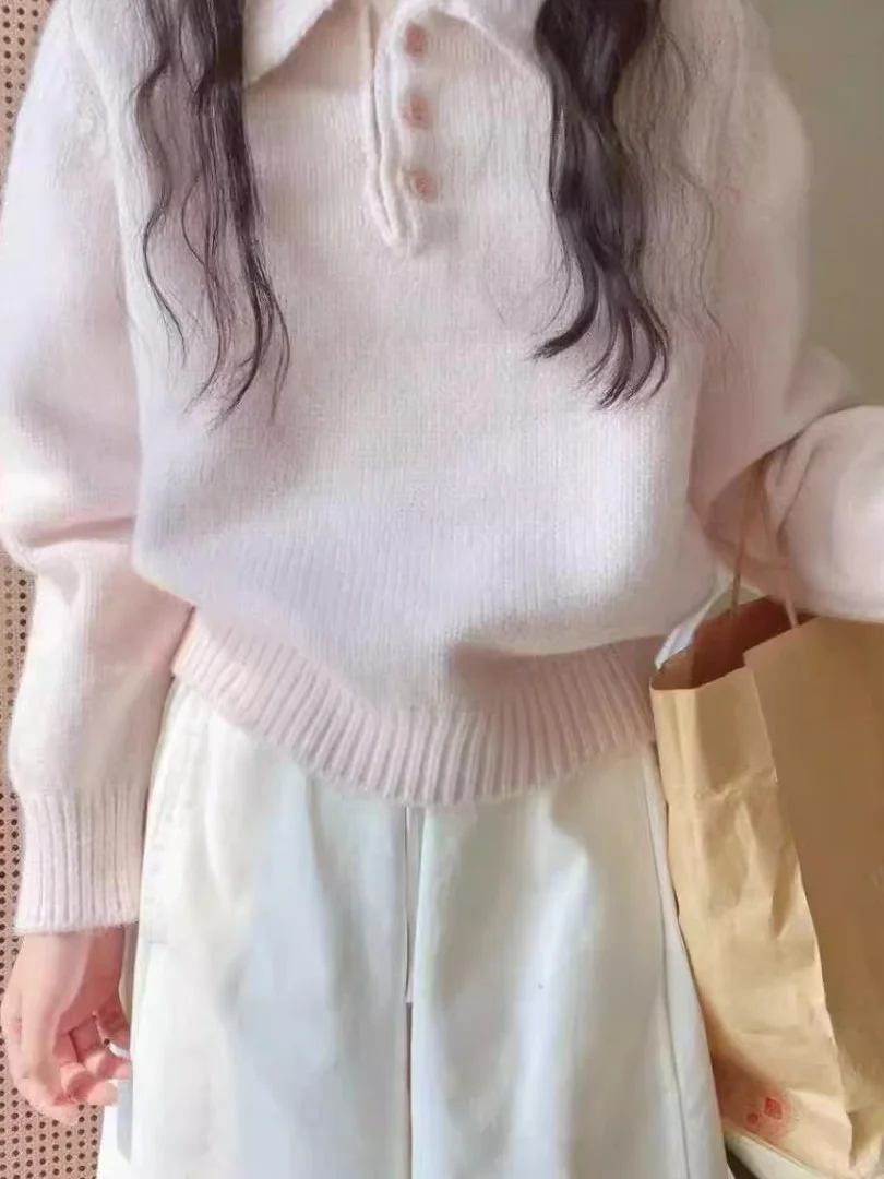 

Розовый вязаный свитер женский свободного кроя, базовый слой, внутренняя одежда, весна 2026, новый дизайн, повседневный корейский вязаный топ