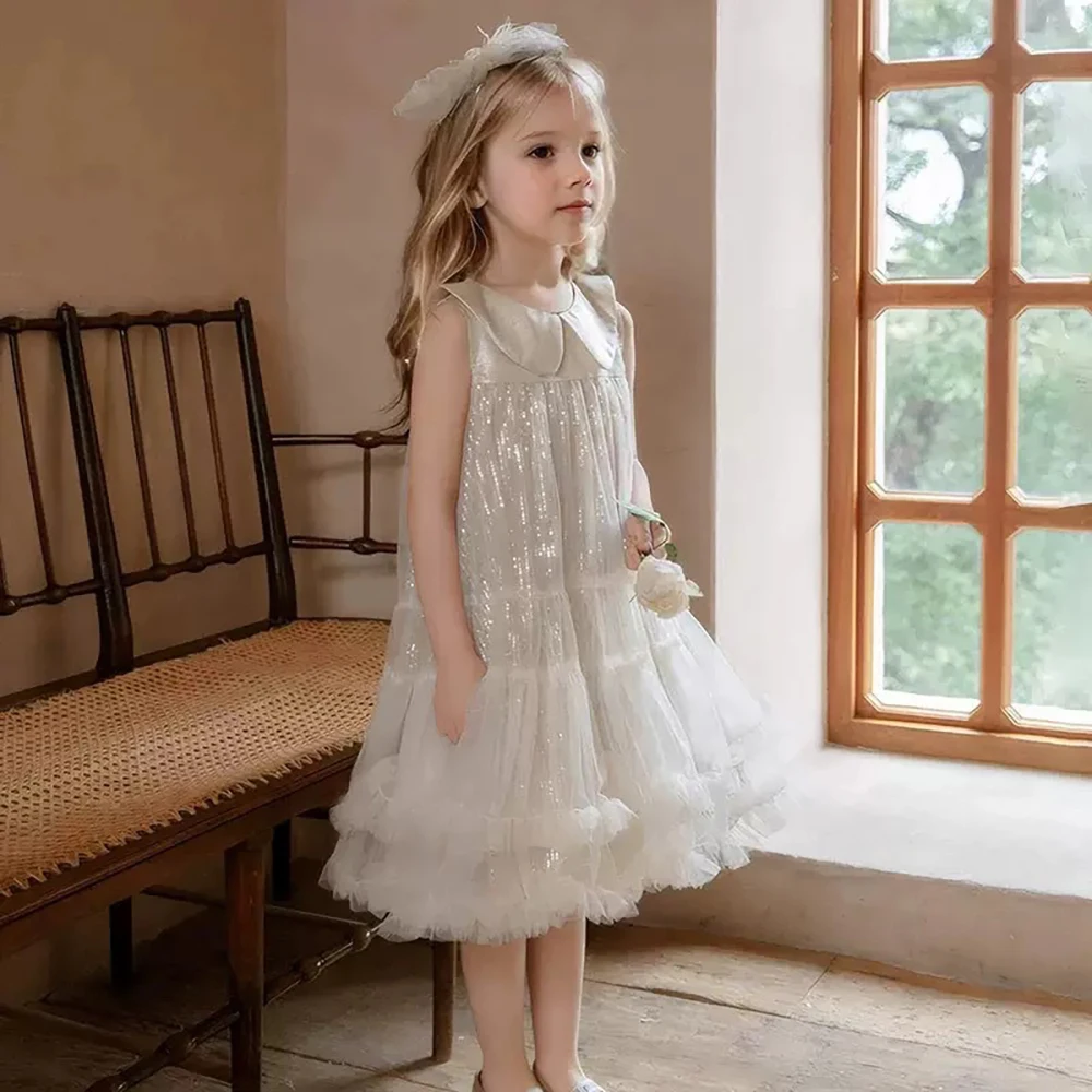 Robe de princesse en tulle à paillettes pour fille, sans manches, mignonne, pour spectacle, bal de p