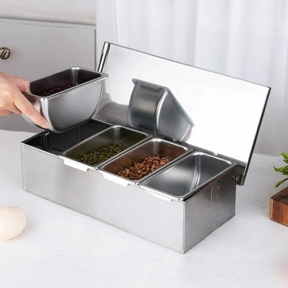 Stainless Steel Seasoning Box with Lid Fish Sauce Seasoning Container Easy to Clean 3/4/5/6 Gird Kitchen Spiece Storage Box