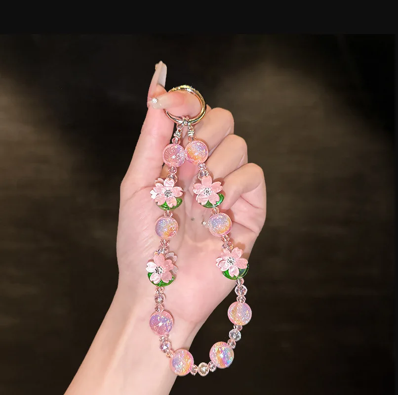 

2026 Ins Style Colorful Crystal Phone Charm Beads Bag Keychain Pendant Cute Girl Accessory