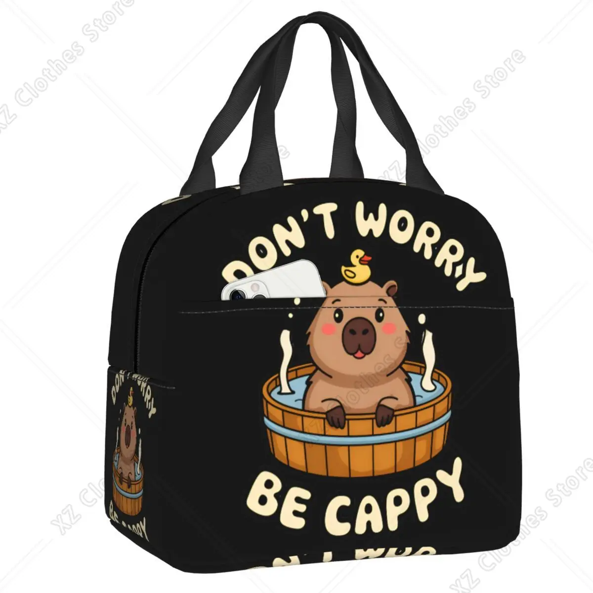 bolsa-termica-personalizada-don't-worry-be-cappy-capybara-para-mulheres-cooler-para-almoco-caixa-termica-para-trabalho-escola-e-viagens