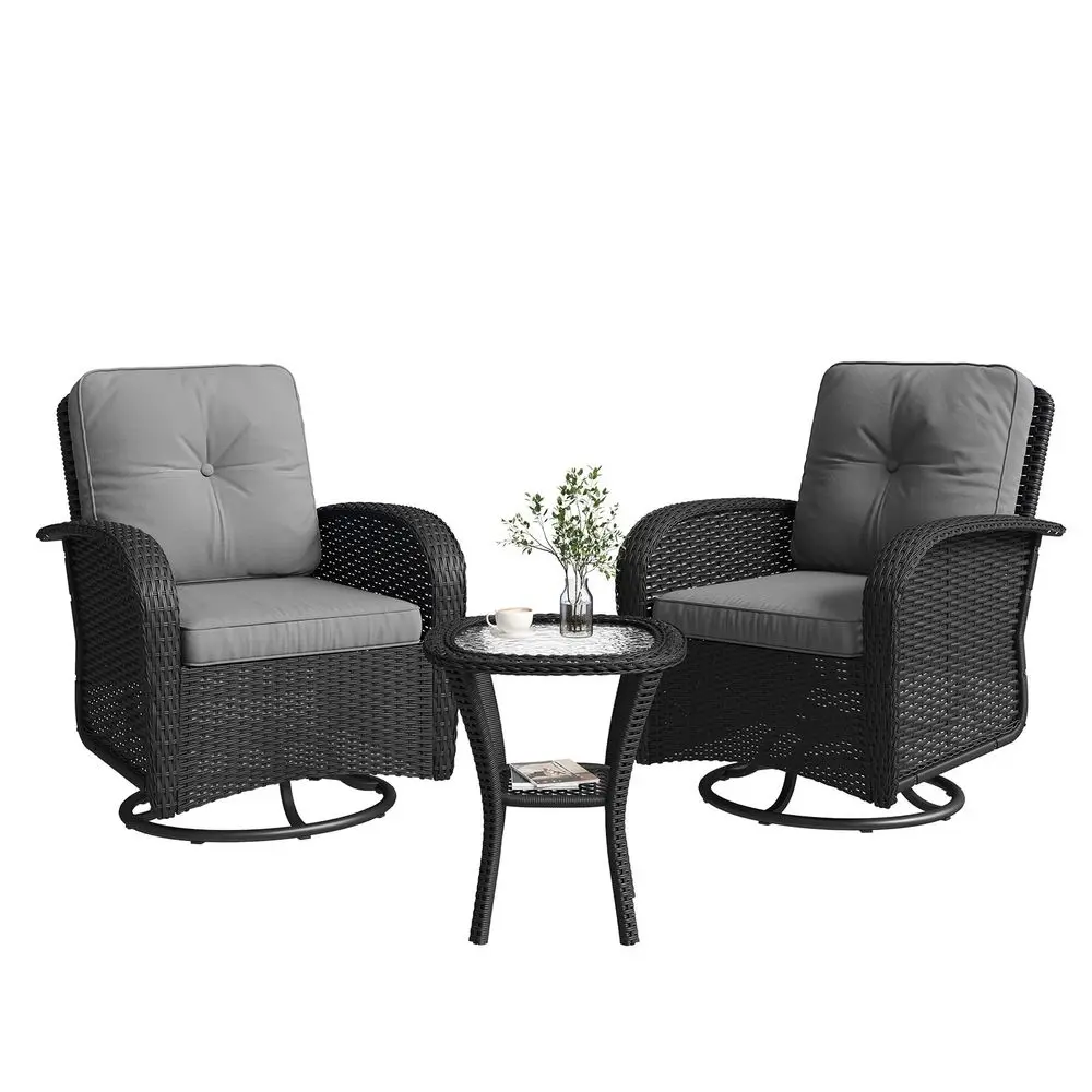 

3 Pieces Patio Furniture Set, Patio Swivel Rocker Chairs Set of 2, Wicker Outdoor Bistro Set with Rocking Chair, Thickened Cush