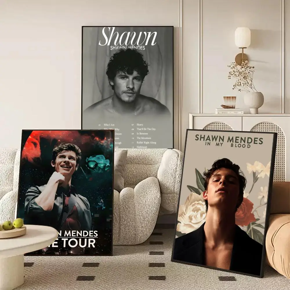 Singer S-Shawn M-Mendes Poster Waterproof Self-Stick Wall Art Stickers, Removable Wall Decor for Living Room and Bedroom