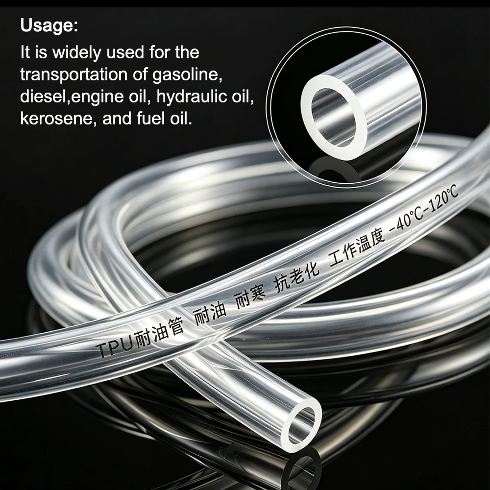 1/2/3/5M ID 4mm~16mm Flexible TPU Tube Transparent Oil Resistant Wear-resistant Fuel Oil Tube for Power & Fuel Transfer