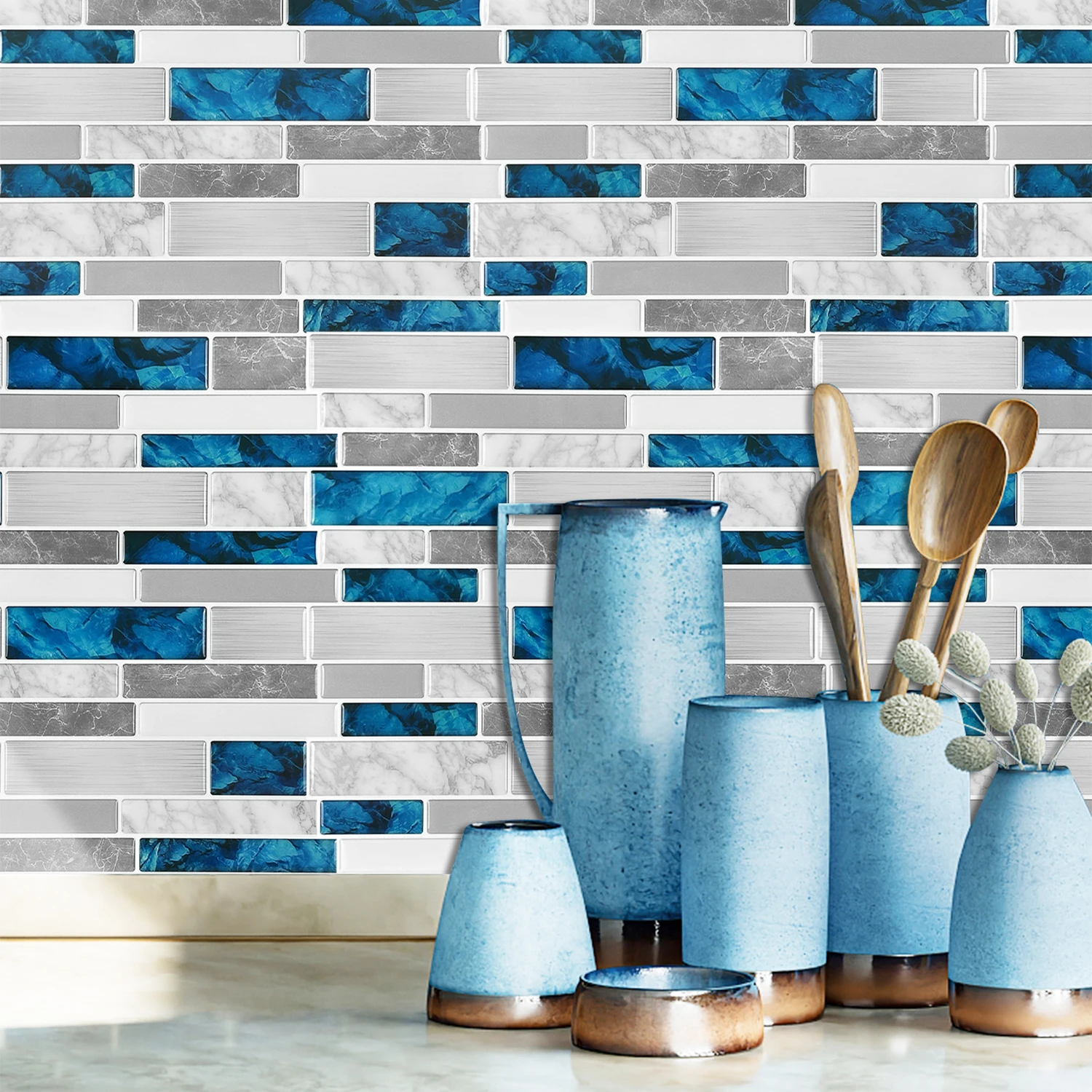 

The kitchen Bar Was Renovated With Self-adhesive Backsplash And The Interior Porch Was Renovated With Decorative Wall Stickers