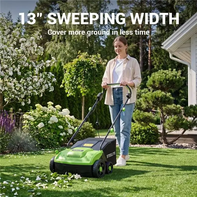 Deli 13 Inch Corded Electric Artificial Turf Sweeper 10A with 5 Height Adjustments and Collection Bag