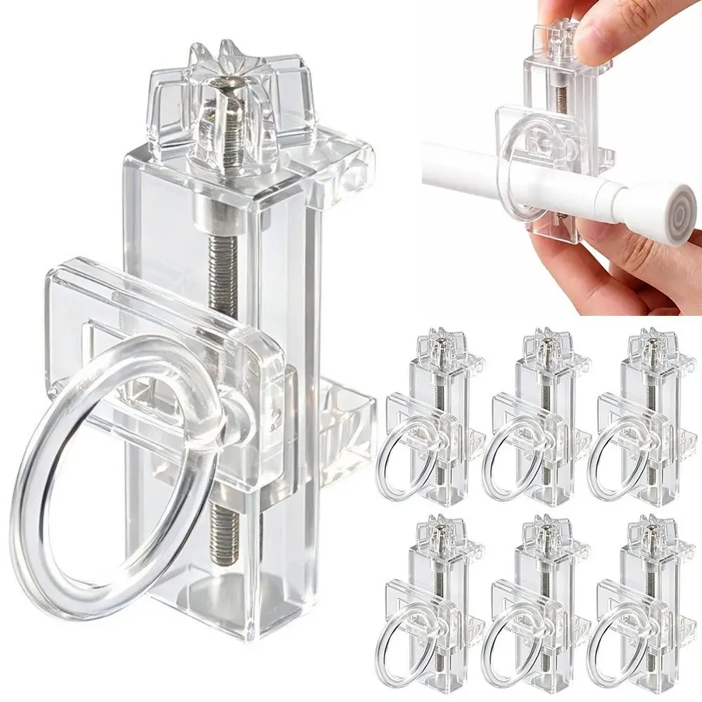 Plastic Clip-On Rod Holder Clear Adjustable Curtain Rod Holder Clamp Horizontal Vertical Mounting Window Frame Hook