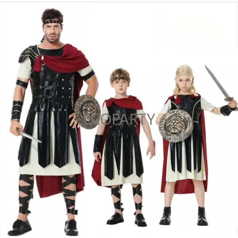

Halloween Purim Adult Ancient Roman Warrior Spartan Gladiator Costume Knight Julius Caesar Costumes for Men Kids