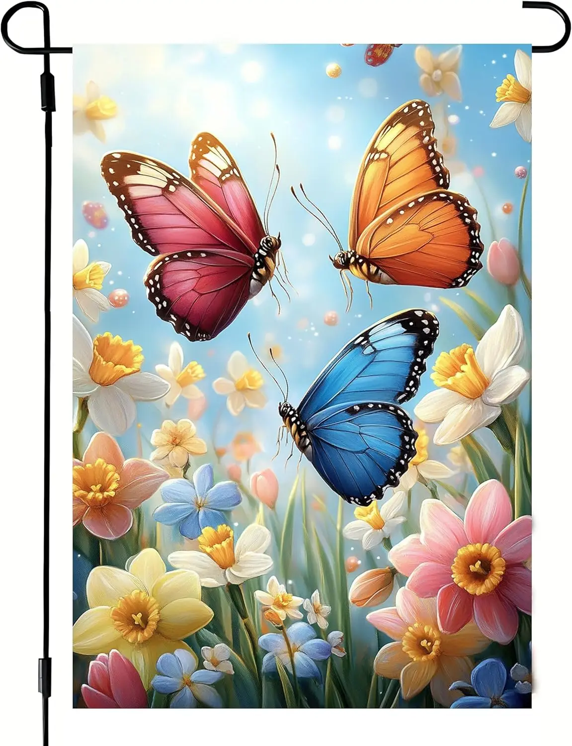 Spring Summer Garden Flag 12x18 Double Sided, Burlap Farmhouse Rustic Butterfly Narcissus Flowers Garden Flags Summer Outdoo AAS