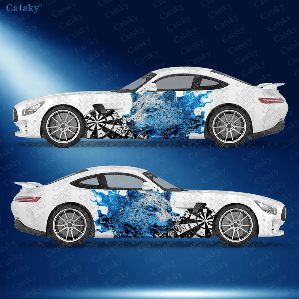 2pcs Frisbee Wolf Car Side Decals | Self-Adhesive PVC Waterproof & Scratch-Resistant Stickers, Universal Car Accessory Gift