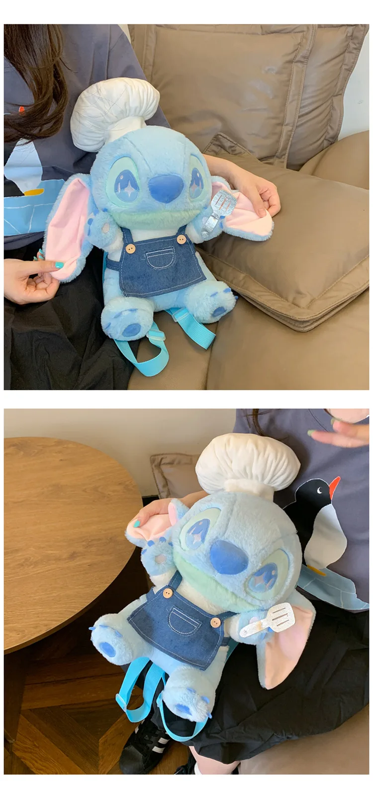 الوردي زهر الكرز غرزة حقيبة الظهر Kawaii دمية دمية دمية على ظهره حقيبة الكرتون لطيف