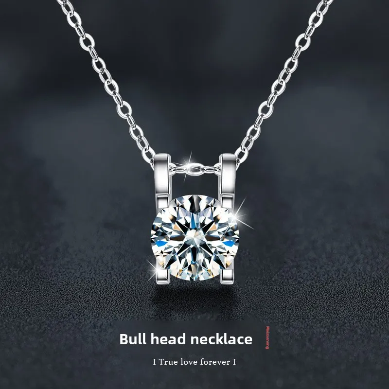 

1Ct D Color Bull Head Pendant Necklace - S925 Sterling Silver Bold Jewelry