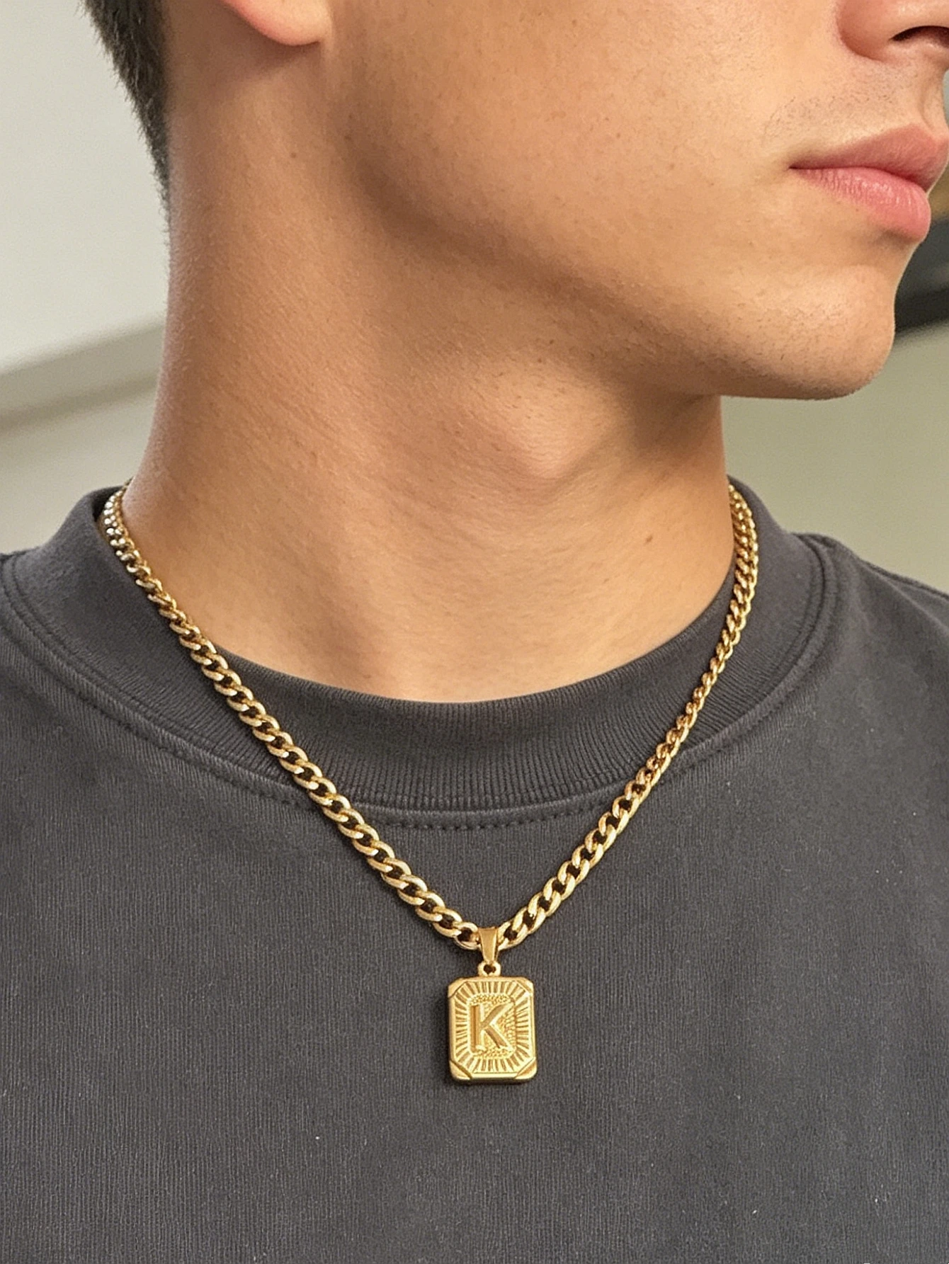 Herren-Modeschmuck Hip-Hop Buchstaben-Halskette Edelstahl Kubanische Gliederkette Alphabet-Initial-Halskette