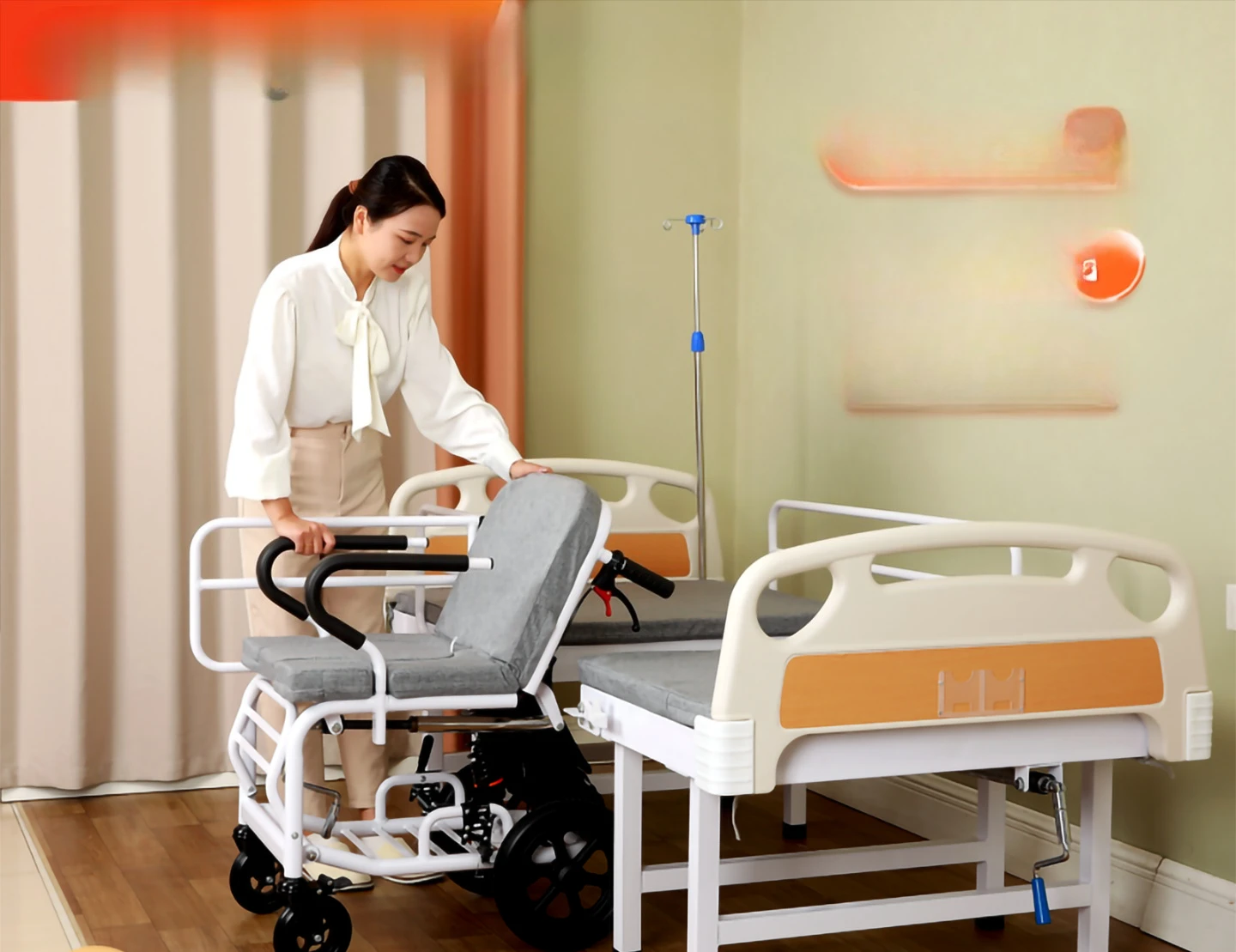 Paralyzed elderly home hospital bed hand lift back w bed chair dual purpose