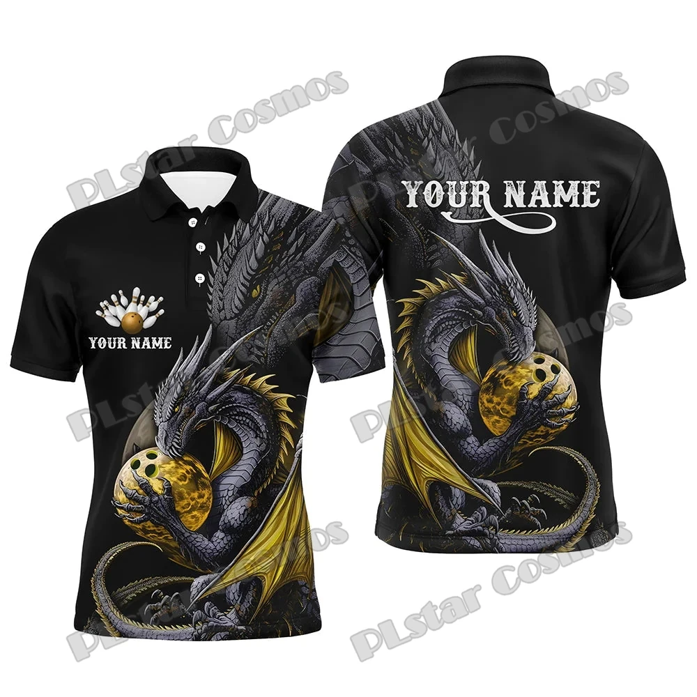 Bowling And Pins Strike Bowling Black Dragon Customized Name 3D Printed Men\'s Polo Shirt Summer Unisex Casual Polo shirt WK251