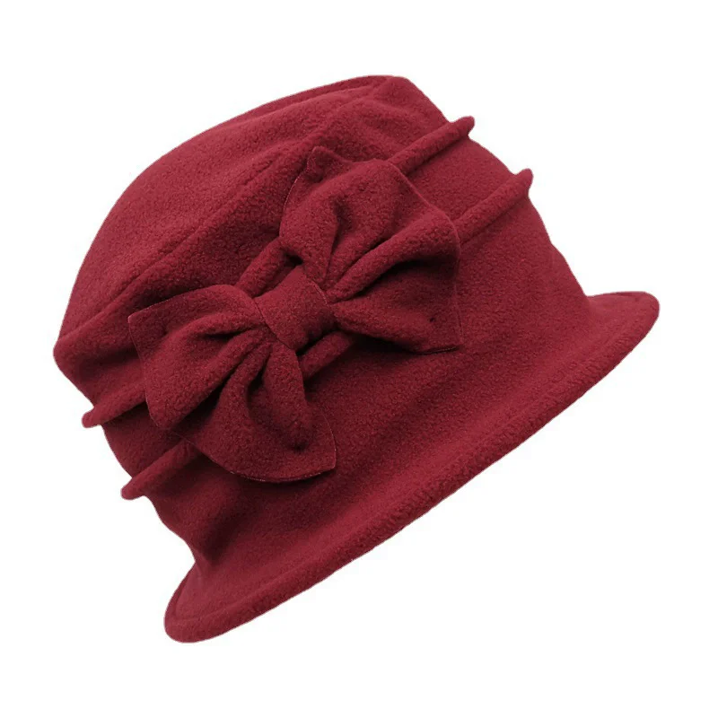 2025 Cheaper Double-layer Fleece Anti-Cold Fisherman Hats Autumn and Winter Warm Hat for Women with Bow Elegant Mom Hats