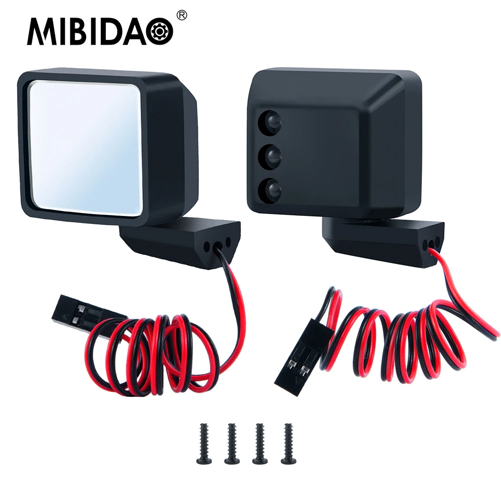 MIBIDAO Simulation Rearview Lens with LED Lights for Axial SCX6 AXI05000 Jeep Wrangler 1/6 RC Crawler Car Model Uograde Parts