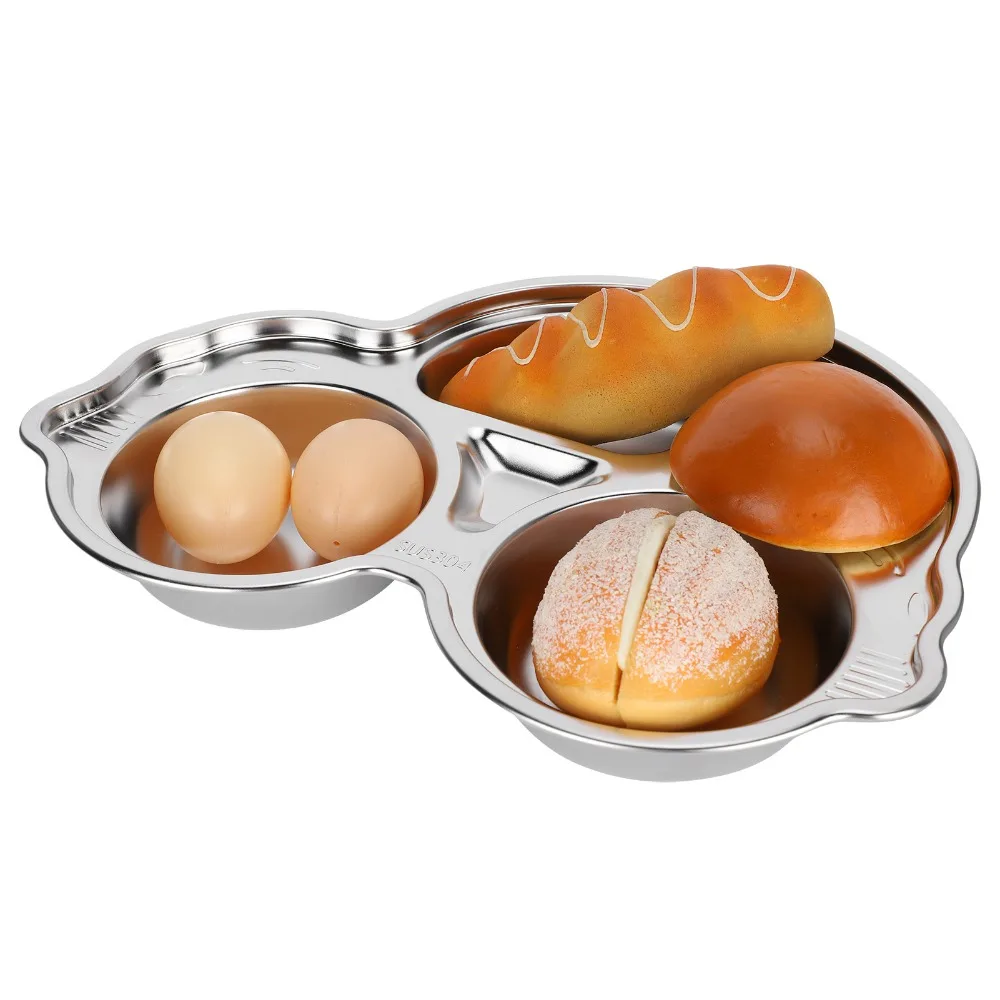 Rustless Steel Divided Plate Cute Cartoon Print Raised Anti-spill Edge Cartoon Tray Thickened Independent Separated