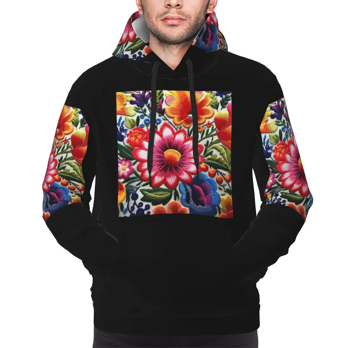 

Красочная мексиканская толстовка с цветочной вышивкой, пуловер в стиле Харадзюку, осень-зима, мужская и женская толстовка, топы с длинными рукавами