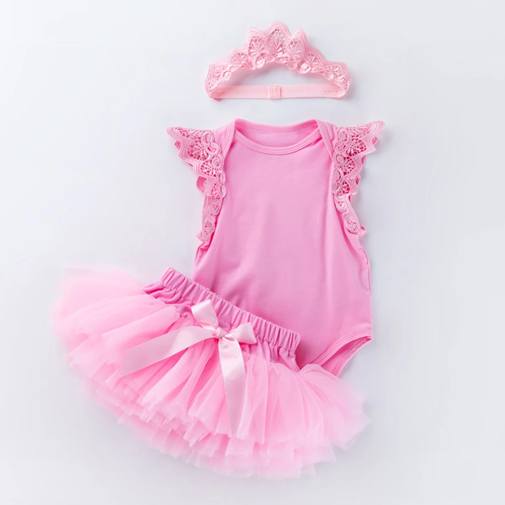 

1 set 1 Set Girls Princess Dress Set Newborn Tutu Skirt Romper Outfit Headband Summer Clothes Birthday Party Beach Party