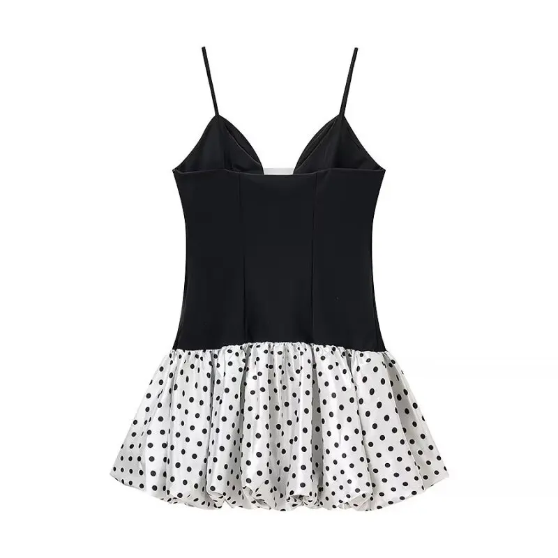 女性のセクシーでキュートな V ネック水玉模様のパッチワークミニドレスサマーパーティーノースリーブカクテルドレスボディコン