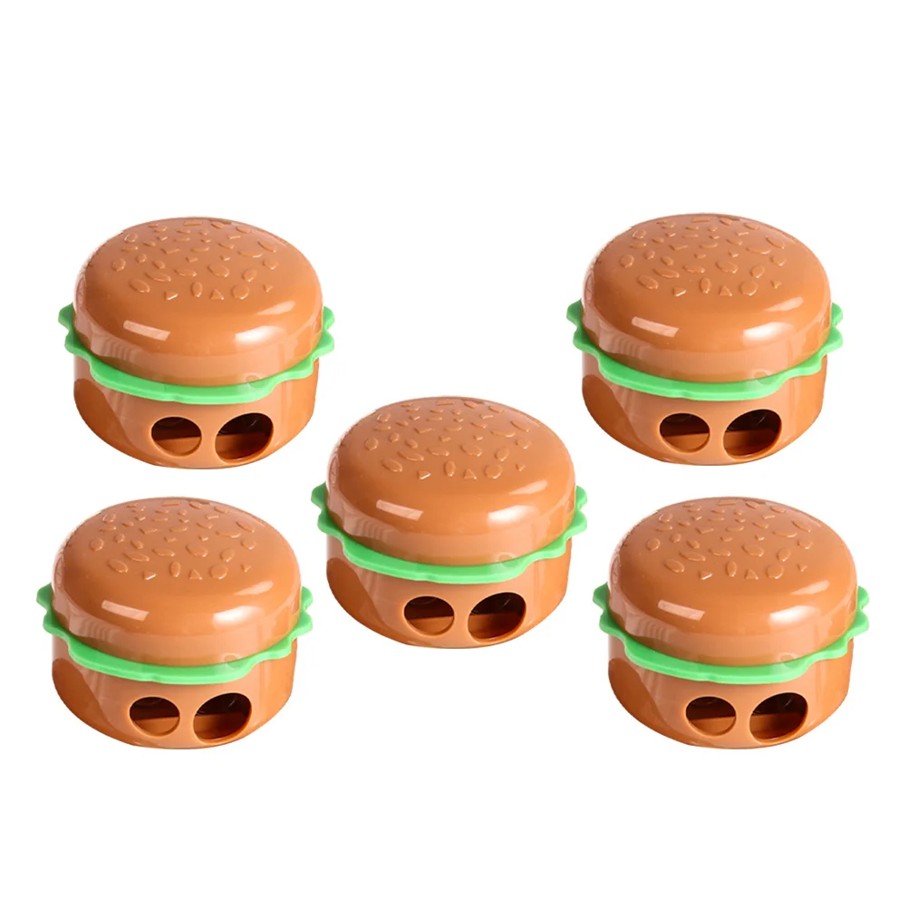 5 قطع من مبراة أقلام الرصاص المحمولة بتصميم همبرغر لطيف للقرطاسية المدرسية ومبراة يدوية لمستلزمات الفصول الدراسية الملونة
