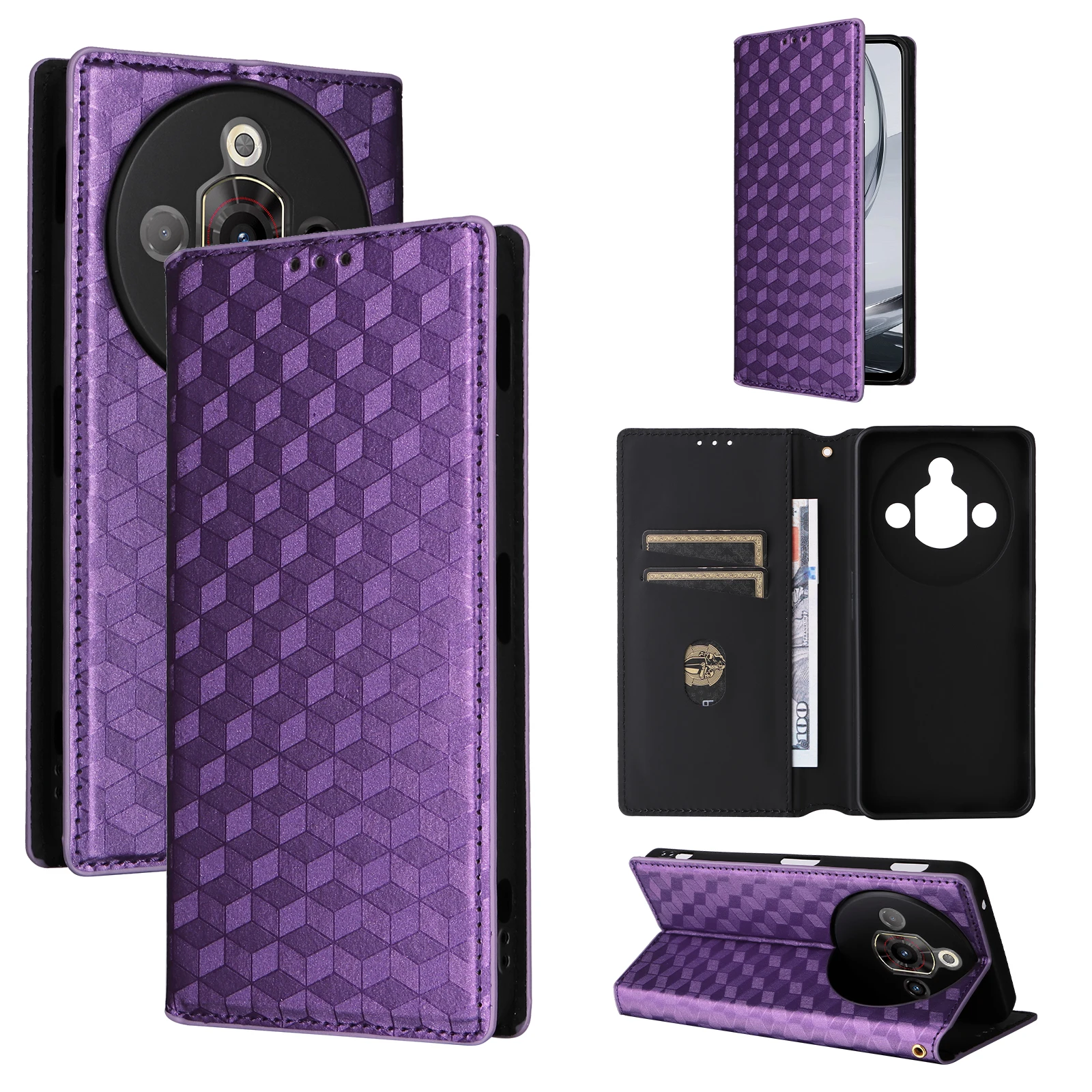 For ZTE Focus Pro 5G Case Stereoscopic lines Leather Wallet Cover for ZTE Nubia Focus Pro 5G Magnetic Lock Flip Phone Case