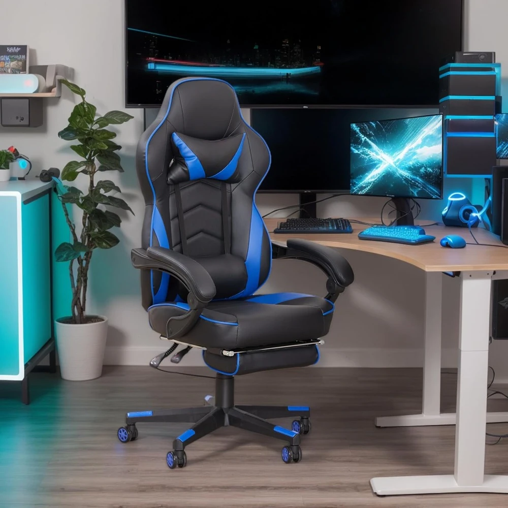 Gaming Chair with Comfortable Lumbar Support and Headrest, Height Adjustable, High Back Ergonomic Racing Computer Chair