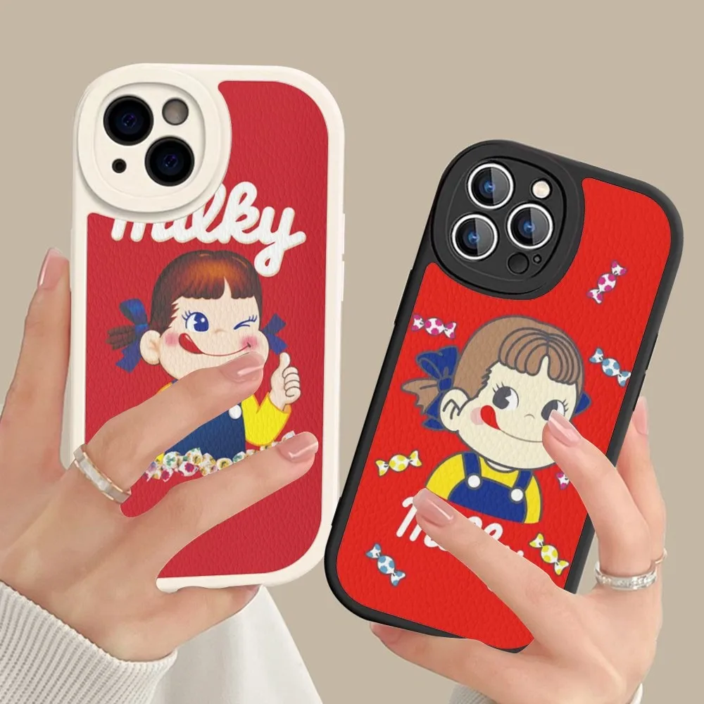 F-Fujiya M-Milky P-Peko C-chan Cartoon Phone Case Hard Leather For IPhone 16 15 14 13 12 Mini 11 14 Pro Max Xs X Xr Plus Fundas