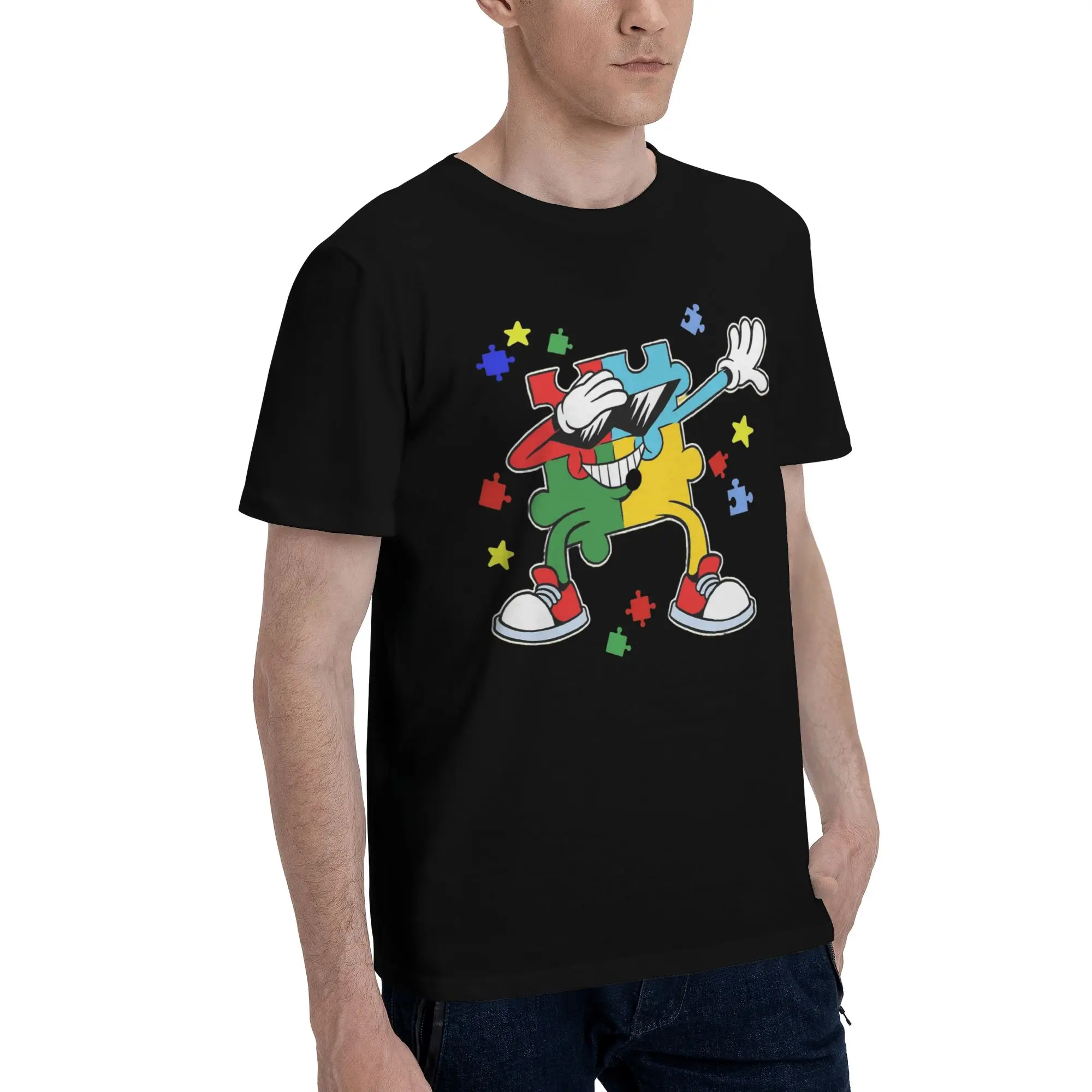 Men Women Graphic Printed Dabbing Puzzle Autism Awareness T Shirt Tee 100% Cotton  T-shirts Clothing
