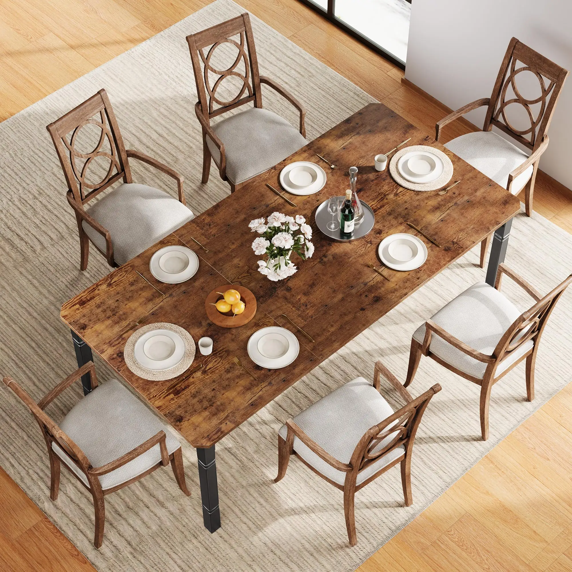 71 Inch Dining Table For 6-8 People, Large Rectangular Wood Kitchen Table With Heavy Duty Metal Frame For Dining Room, Home Office