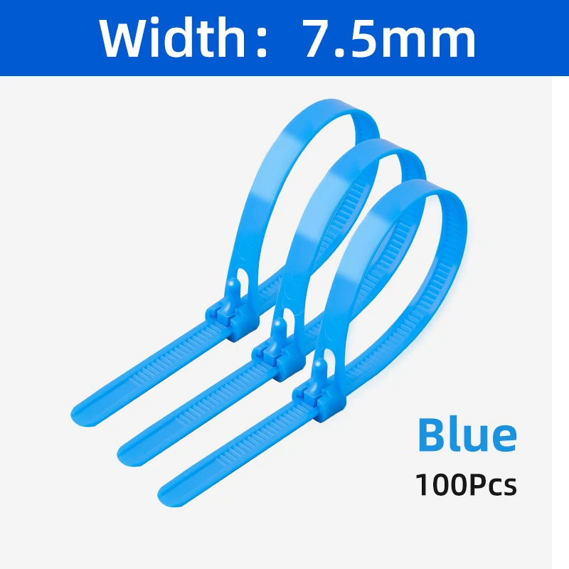 

1000Pcs 8*200mm Blue Plastic Reusable Cable Zip Ties