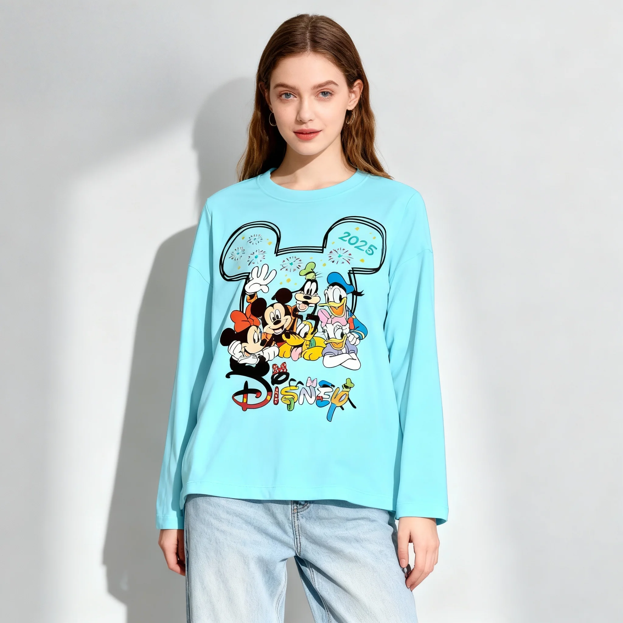 Autumn/Winter Disney Animation Series Mickey Friends Stitch Long Sleeve T-shirt Street Oversized Women Adult Children Same Style