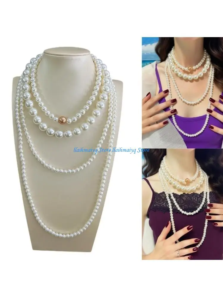 573B Elegant Multi Layer Artificial Pearls Necklace Set Comfortable Day To Night Wear