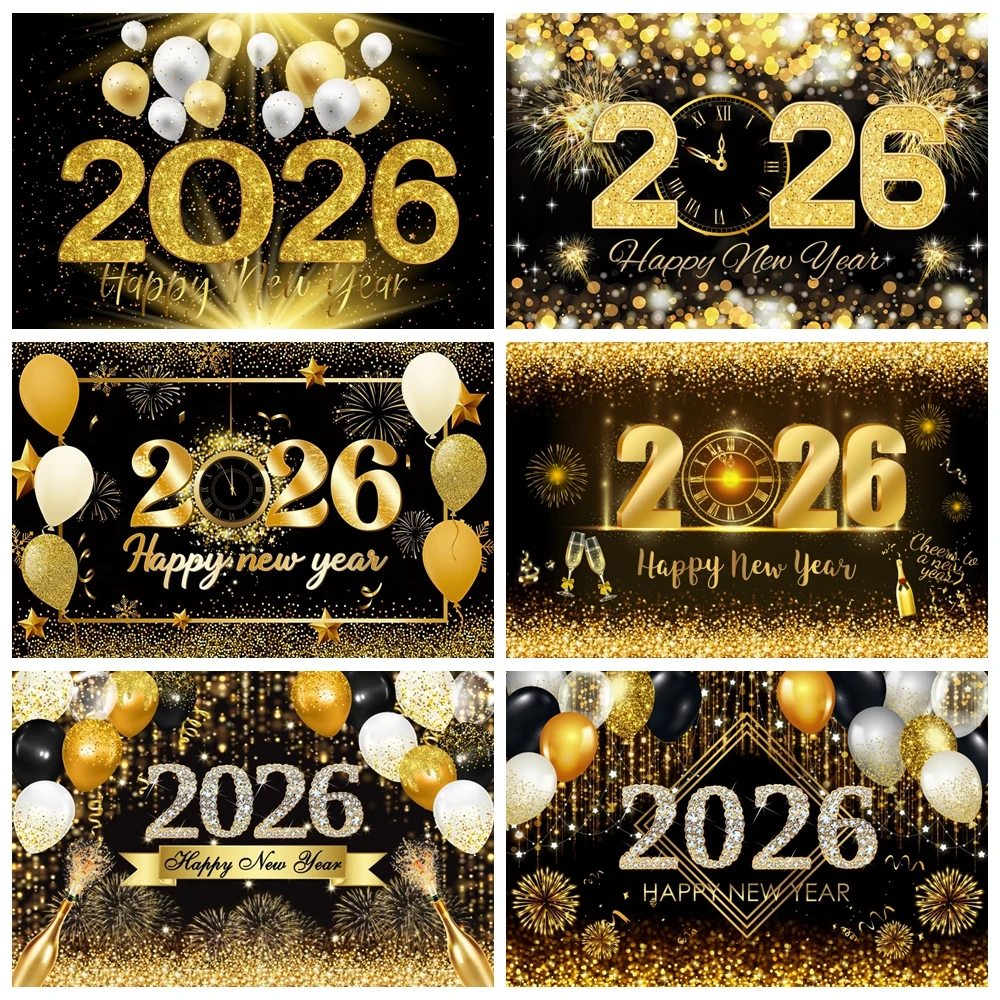 2026 Selamat Tahun Baru Latar Belakang Jam Kembang Api Kaca Sampanye Balon Berkilau Emas Latar Belakang Foto Pesta Festival Tahun Kuda