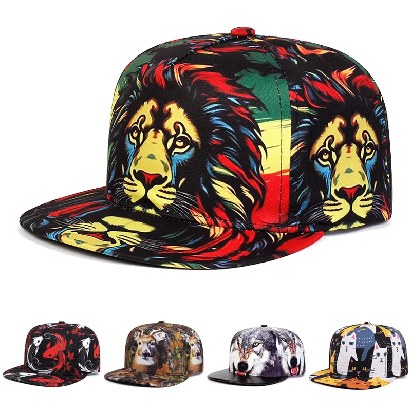 2025 Fashion Trend New Flat brimmed Hat Printed Animal Men's Street Hip Hop Hat Women's Daily Leisure Sunshade Hat Baseball Hat
