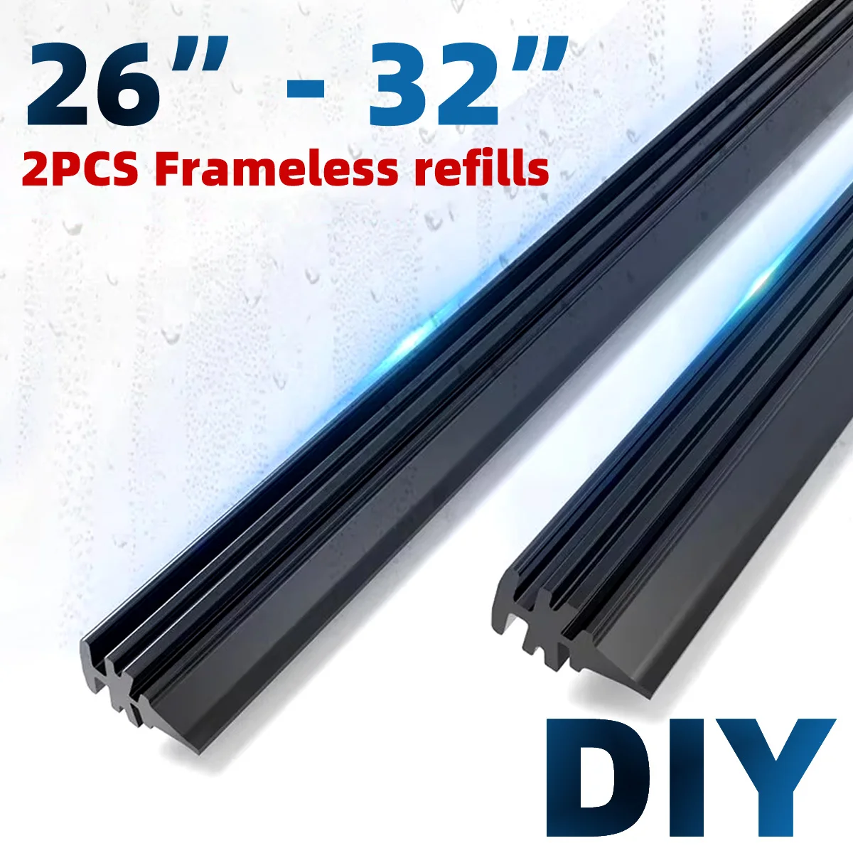 Remplissage de bandes de caoutchouc désossé de haute qualité pour essuie-glaces de voiture, adapté aux balais d'essuie-glace sans cadre, 6mm, 26 po, 28 po, 30 po, 32 po, 2 pièces