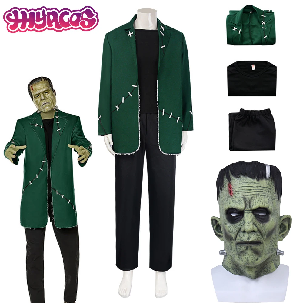 أزياء الهالوين فرانكنشتاين التأثيرية الوحش دكتور فرانك للرجال قناع الزي الجنون عالم بدلة خضراء حفلة فيلم مخيفة