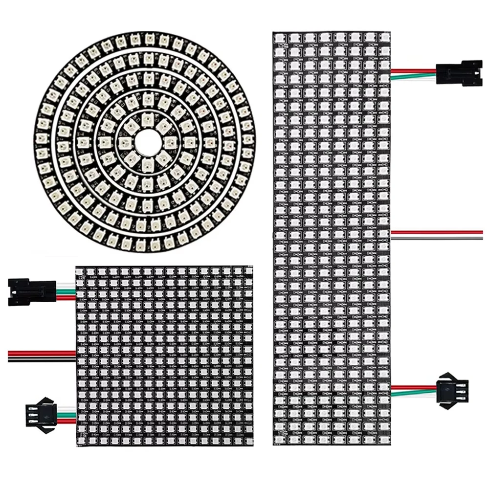 

WS2812B RGB LED Panel 8x8/16x16/8x32 5050 Pixel Screen DC5V/12V Addressable Ring Light for Home Decor DIY