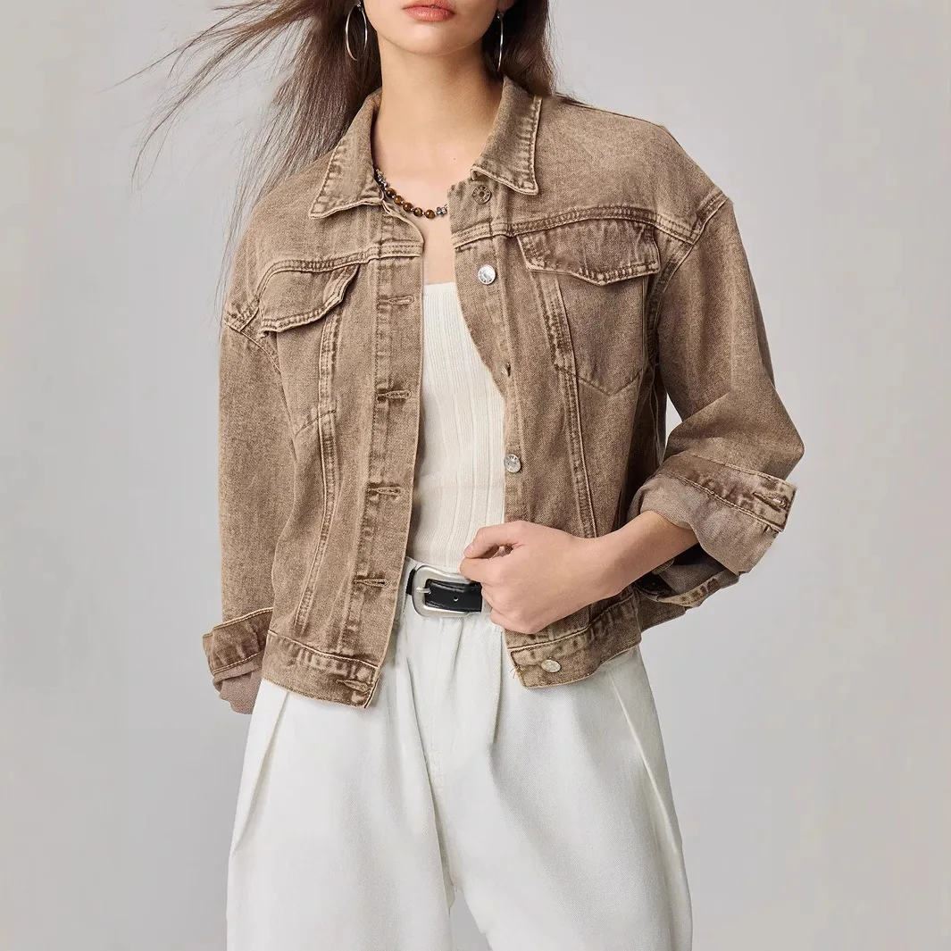 Krótka kurtka jeansowa damska, modna, z charakterem, styl INS, dostępna w magazynie, model 15826 #