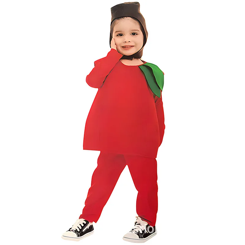 

2025 New Arrival Child Fruits Halloween Fancy Dress Up Red Apple Costume For Kids