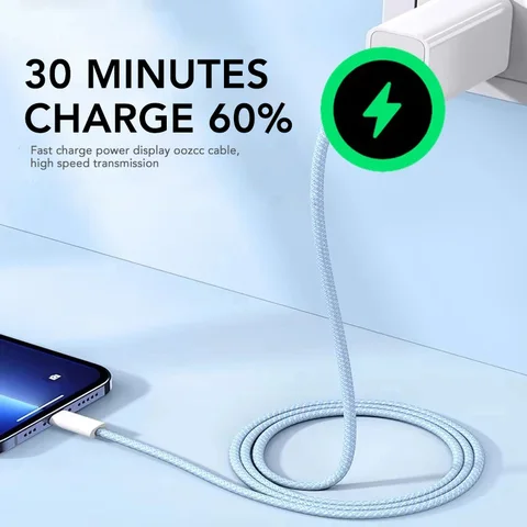 Цветной USB-C Кабель 60W с Быстрой Зарядкой и Нейлоновой Оплеткой — изображение товара