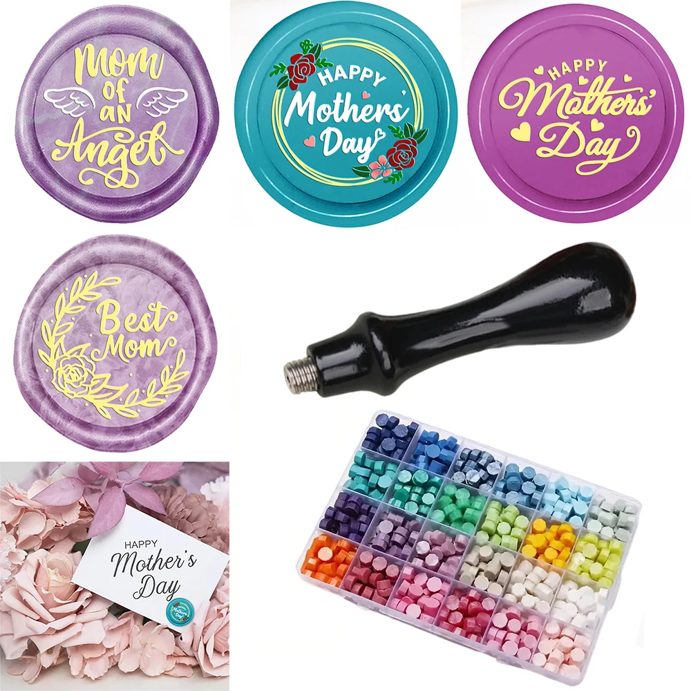 Happy Mother's Day Wax Seal Stamp Set Kit Wax Seal Stamp with Handle Sealing Wax Beads For DIY Invitation Envelope Gift Wrapping