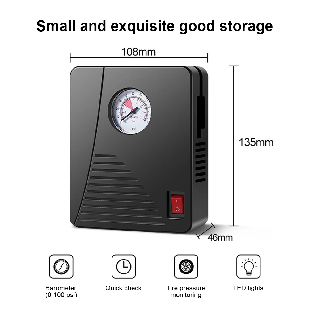 Tire Inflator 12V 96W Car Electric Air Pump Mini 100PSI 35L/Min Portable For Car Motorcycles Bicycle Ball Air Compressor image 6