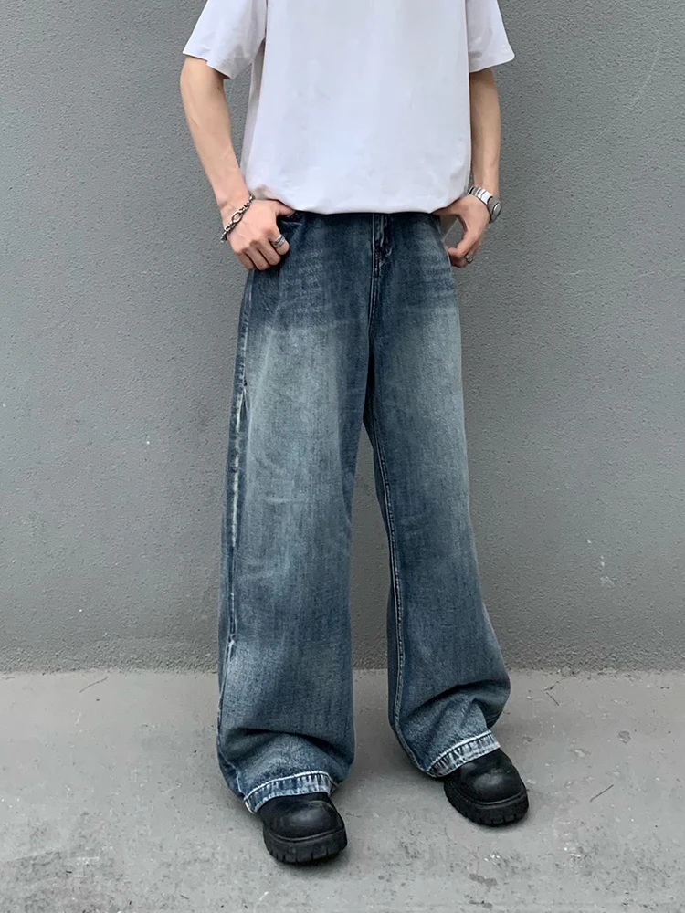 

American Style Vintage Straight Leg Jeans Loose Casual Men's Wide Leg Pants Youth Trendy Long Jeans Wear Resistant