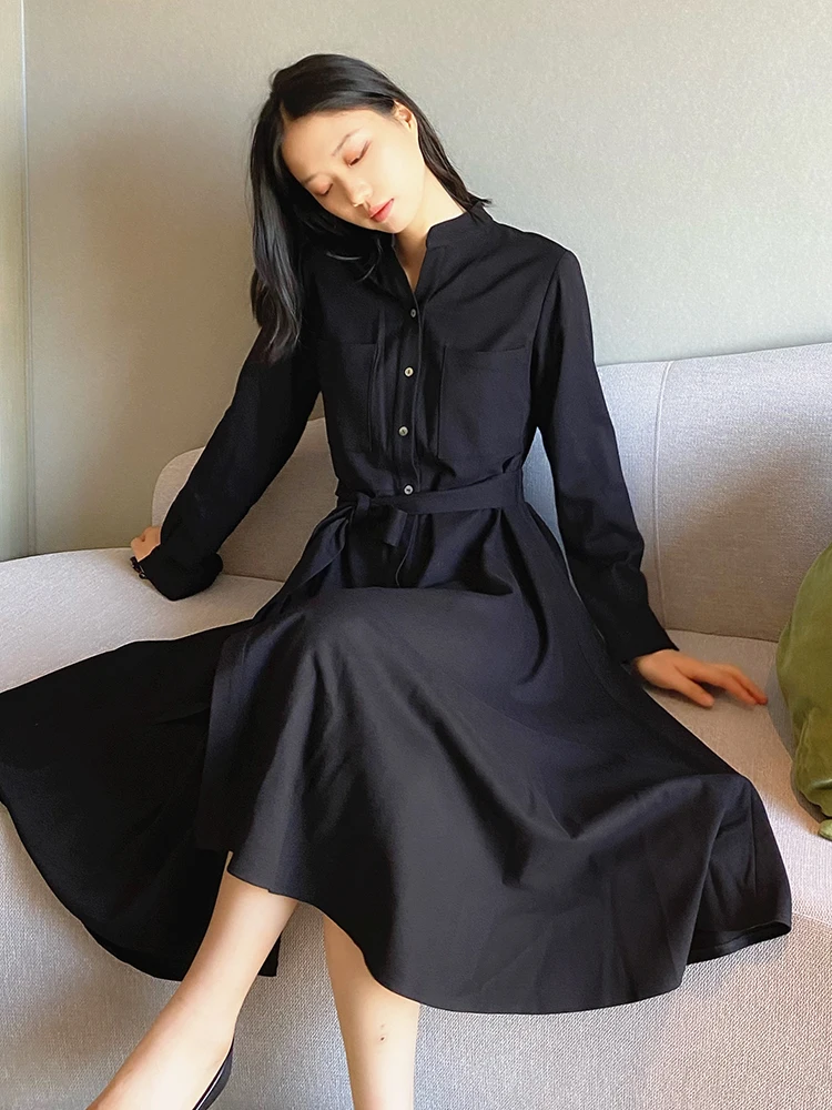 

Шерстяная юбка-миди с длинным рукавом и поясом для коррекции фигуры, однотонная, для женщин 25-29 лет, для повседневной носки