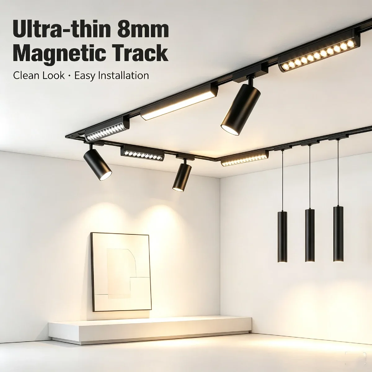 8mm Slim Recessed Magnetic Track Lighting Kit, 3000K/4000K/6000K Adjustable CCT Magnet Track Lamp for Living Room, Restaurant