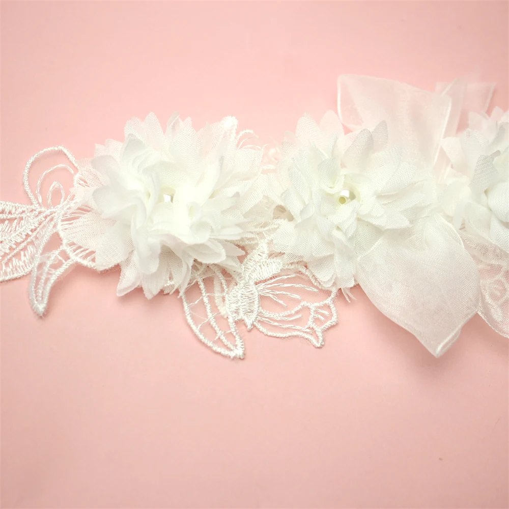Weiße Spitze Chiffon Blumen Stirnband Baby Mädchen Blumen Turban Prinzessin Mesh Floral Perle Neugeborenen Haar Blume Photoprop Kopfbedeckung – Detail 12